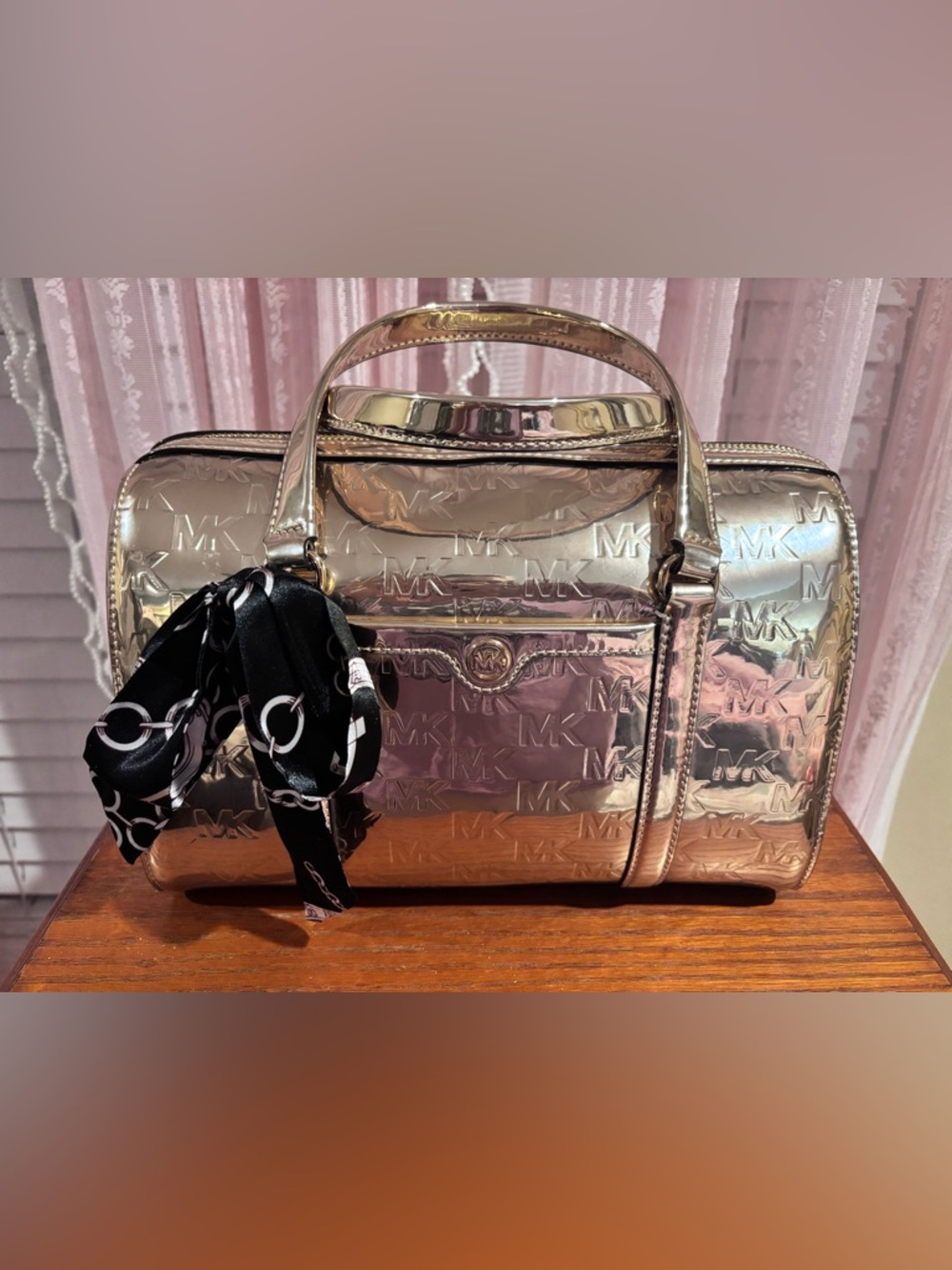 Michael Kors Metallic Gold Embossed MK Satchel NWOT